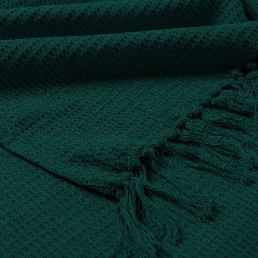 Handwoven Waffle Design Pure Cotton Extra Large Sofa Throw, Dark Green