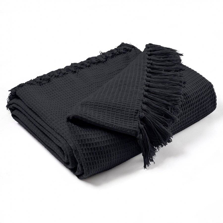 Handwoven Waffle Design Pure Cotton Extra Large Sofa Throw, Dark Grey