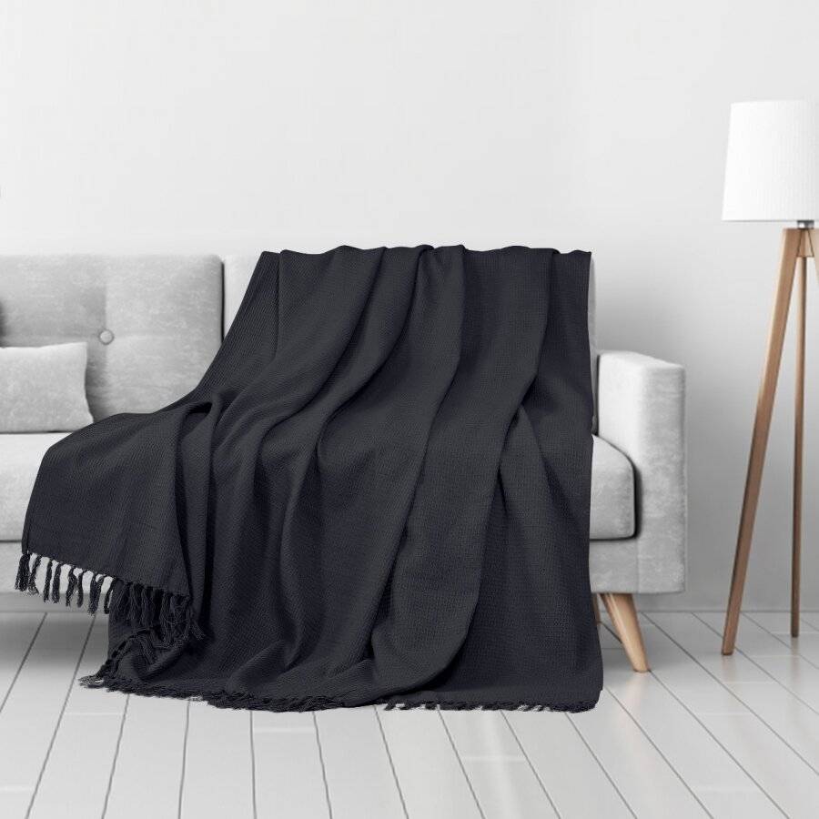 Handwoven Waffle Design Pure Cotton Extra Large Sofa Throw, Dark Grey