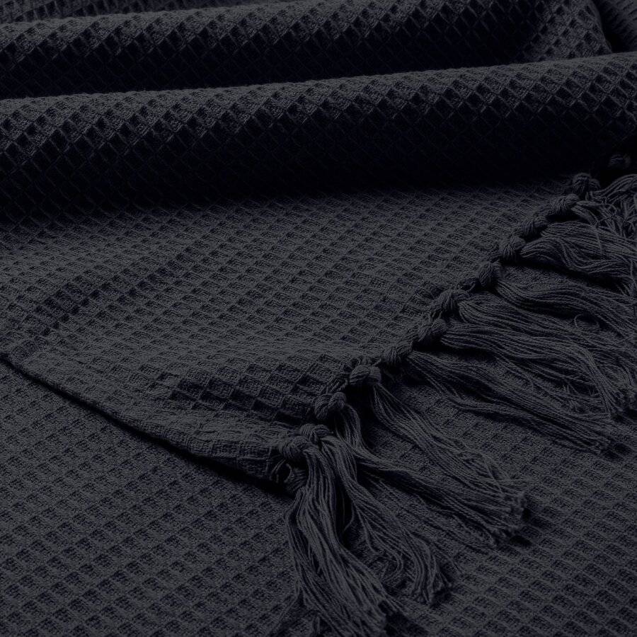 Handwoven Waffle Design Pure Cotton Extra Large Sofa Throw, Dark Grey