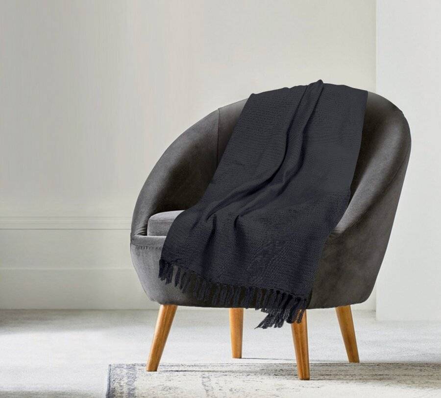 Handwoven Waffle Design Pure Cotton Single Sofa Throw - Dark Grey