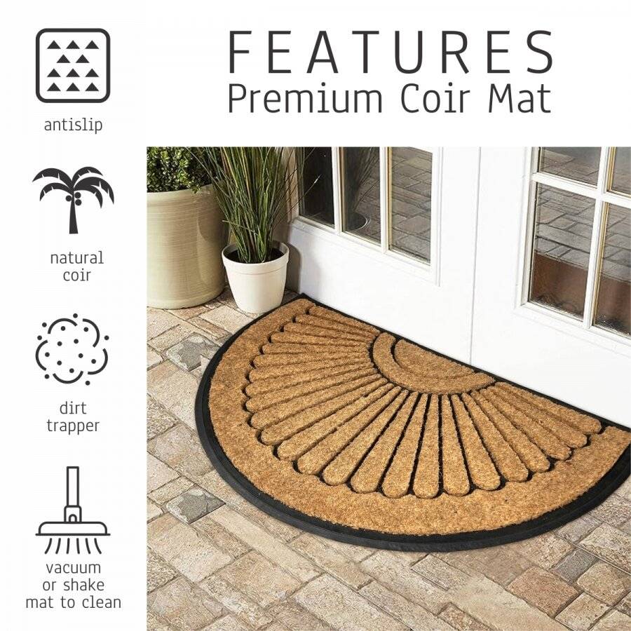 Heavy Duty XL Coir & Rubber Non Slip Half Moon Entrance Doormat