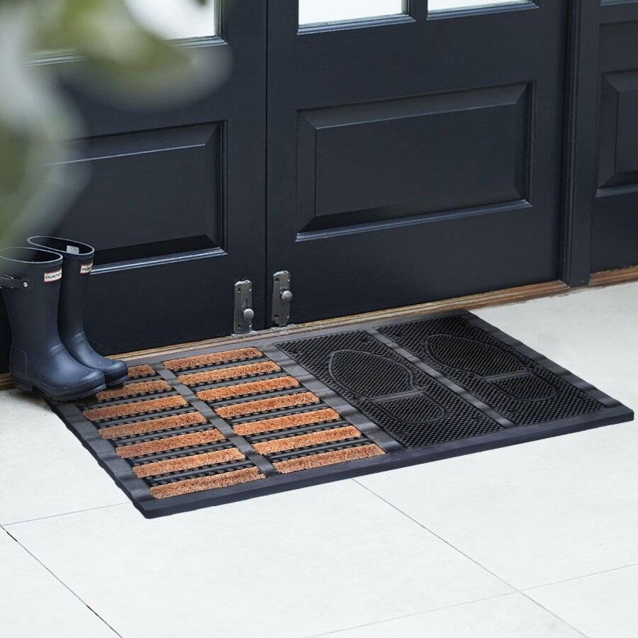 EHC Heavy Duty Half Coir Brush, Half Rubber Boot Tray Doormat