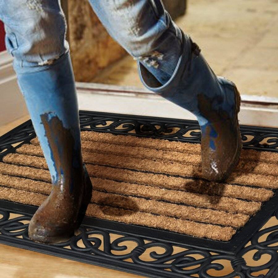 Heavy Duty Rectangular Rubber and Natural Coconut Coir Door Mat