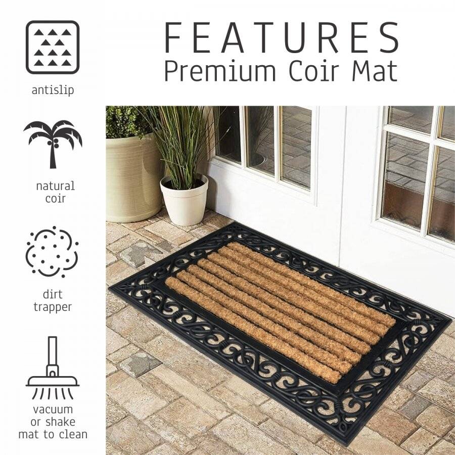 Heavy Duty Rectangular Rubber and Natural Coconut Coir Door Mat