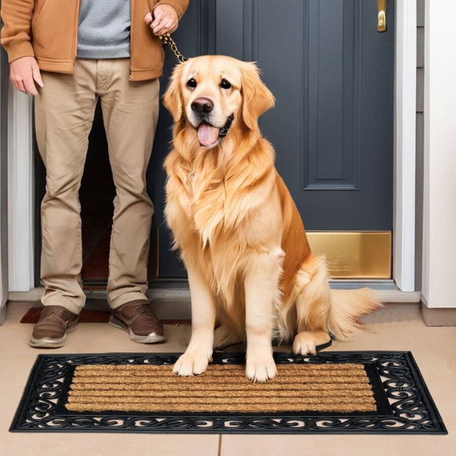 Heavy Duty Rectangular Rubber and Natural Coconut Coir Door Mat