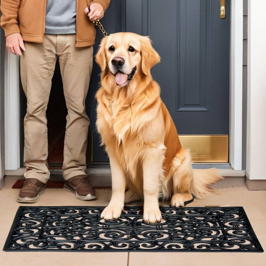 Heavy Duty Wrought Effect Rectangular Rubber Door Mat - Large