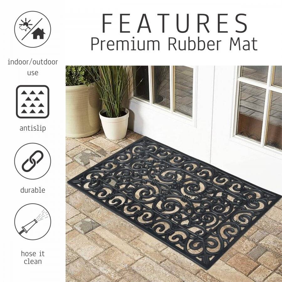 Heavy Duty Wrought Effect Rubber Door Mat Elite Housewares