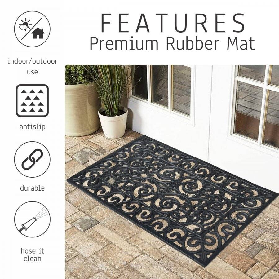 Heavy Duty Wrought Effect Rectangular Rubber Door Mat - Large