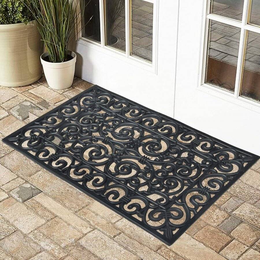 Heavy Duty Wrought Effect Rectangular Rubber Door Mat - Large