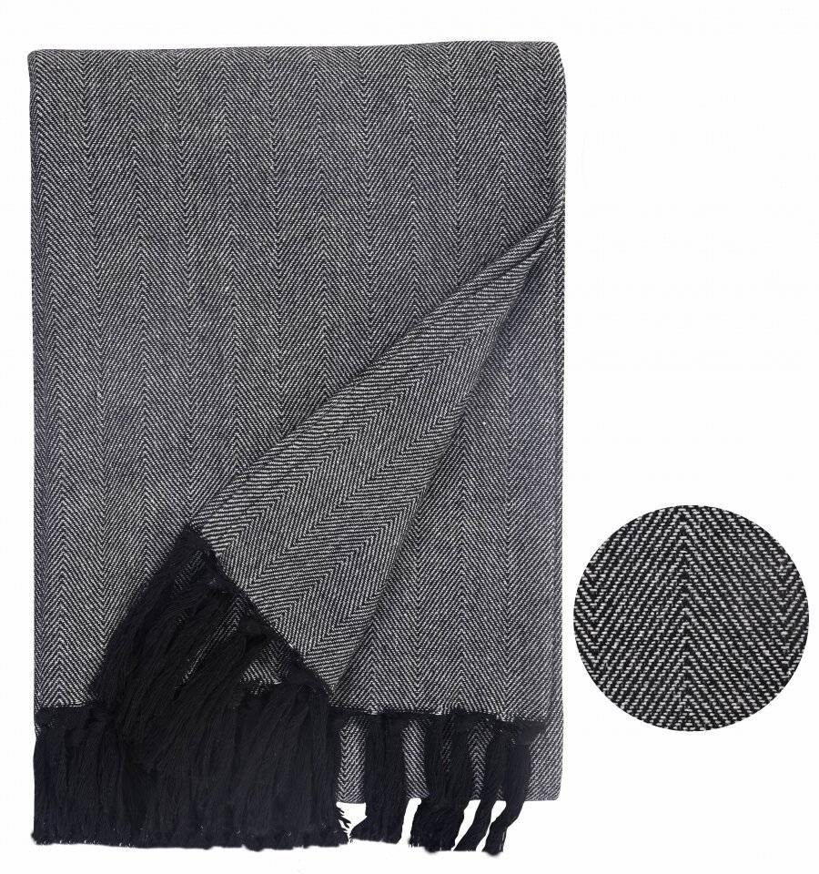 Herringbone Large Cotton Sofa Armchair Throw, 225 x 250cm, Black