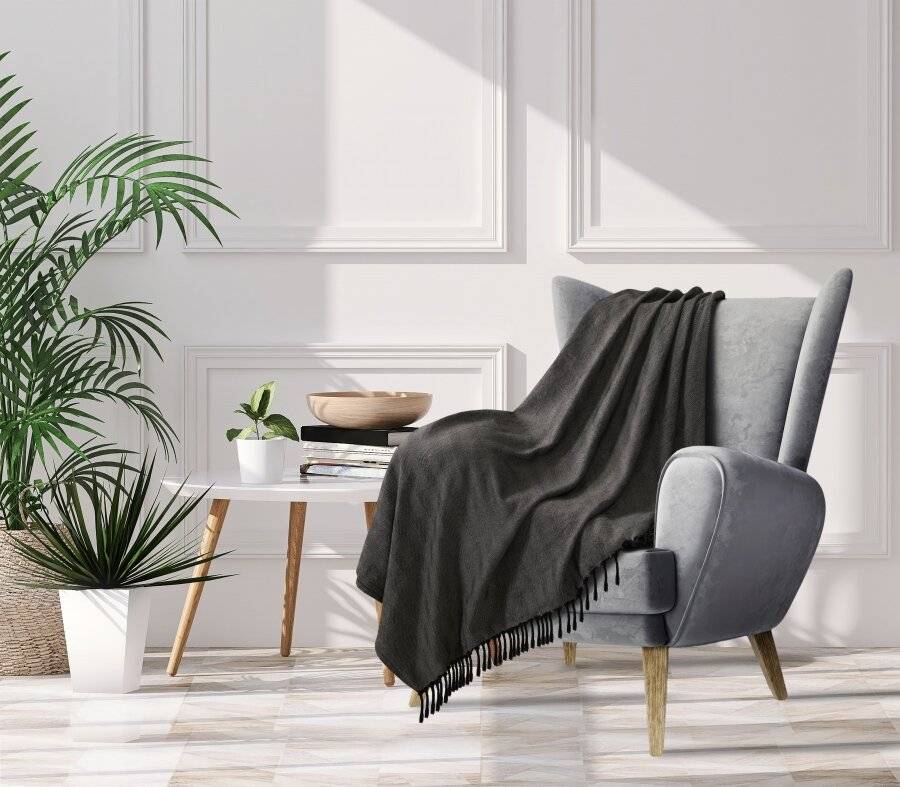 Herringbone Large Cotton Sofa Armchair Throw, 225 x 250cm, Black