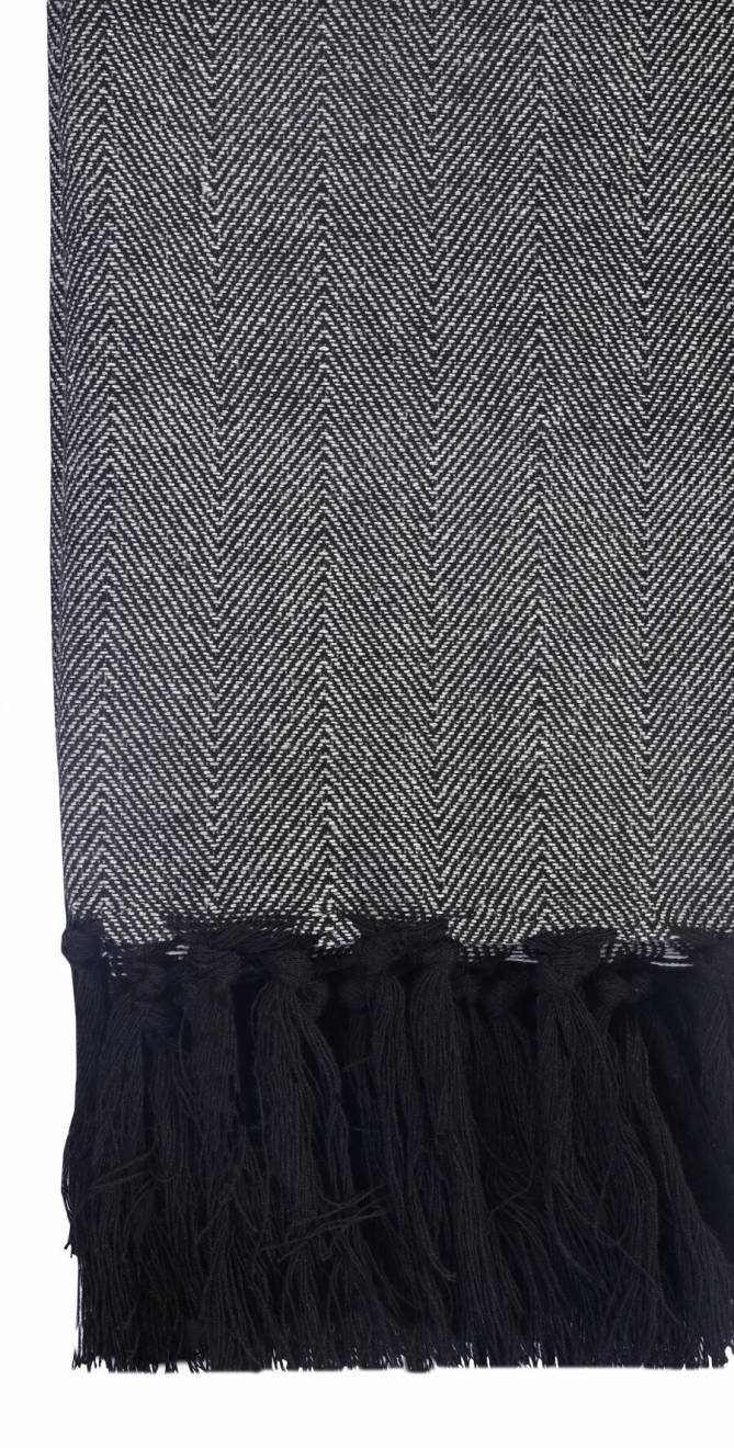 Herringbone Large Cotton Sofa Armchair Throw, 225 x 250cm, Black