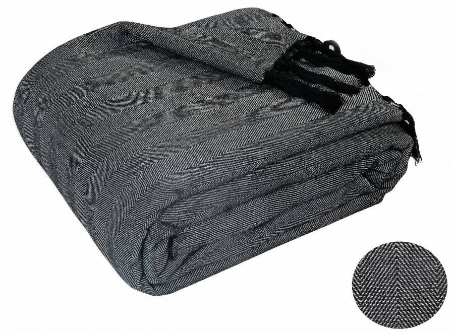 Herringbone Large Cotton Sofa Armchair Throw, 225 x 250cm, Black
