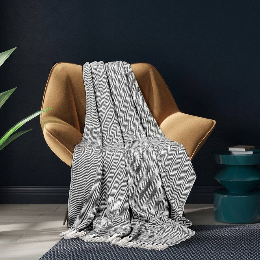 Herringbone Soft & Lightweight Acrylic Sofa Throws - Charcoal Black