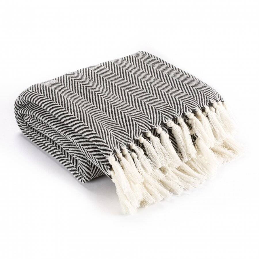 Herringbone Soft & Lightweight Acrylic Sofa Throws - Charcoal Black