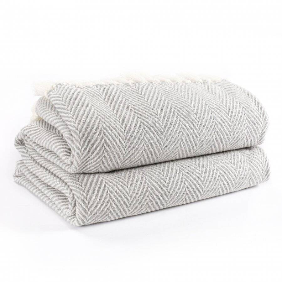 EHC Herringbone Lightweight Soft Warm Wool Feel Acrylic Throw Blanket Grey