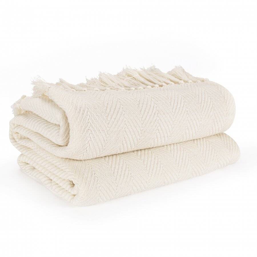 Herringbone Soft & Lightweight Wool Feel Acrylic Sofa Throw - Ivory