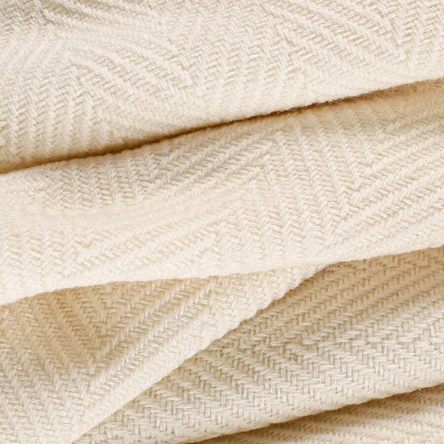 Herringbone Soft & Lightweight Wool Feel Acrylic Sofa Throw - Ivory