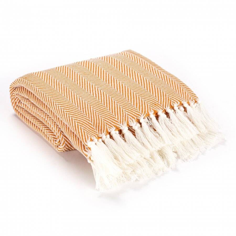 Herringbone Soft & Lightweight Wool Feel Acrylic Sofa Throw - Ochre