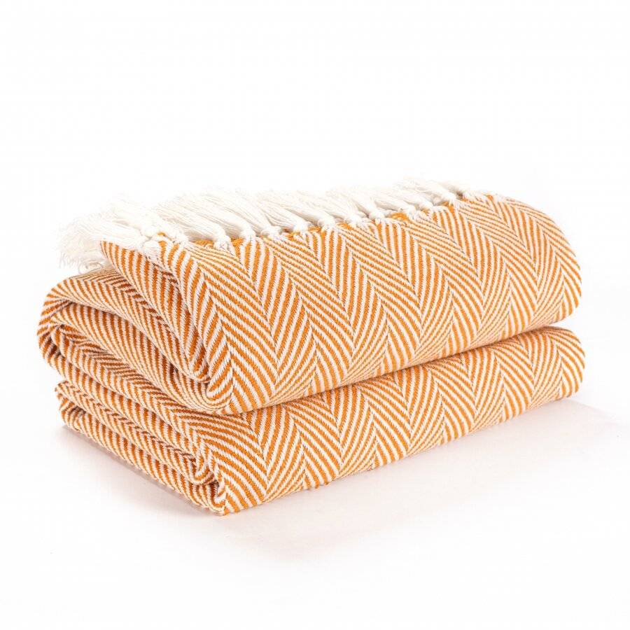 Herringbone Soft & Lightweight Wool Feel Acrylic Sofa Throw - Ochre