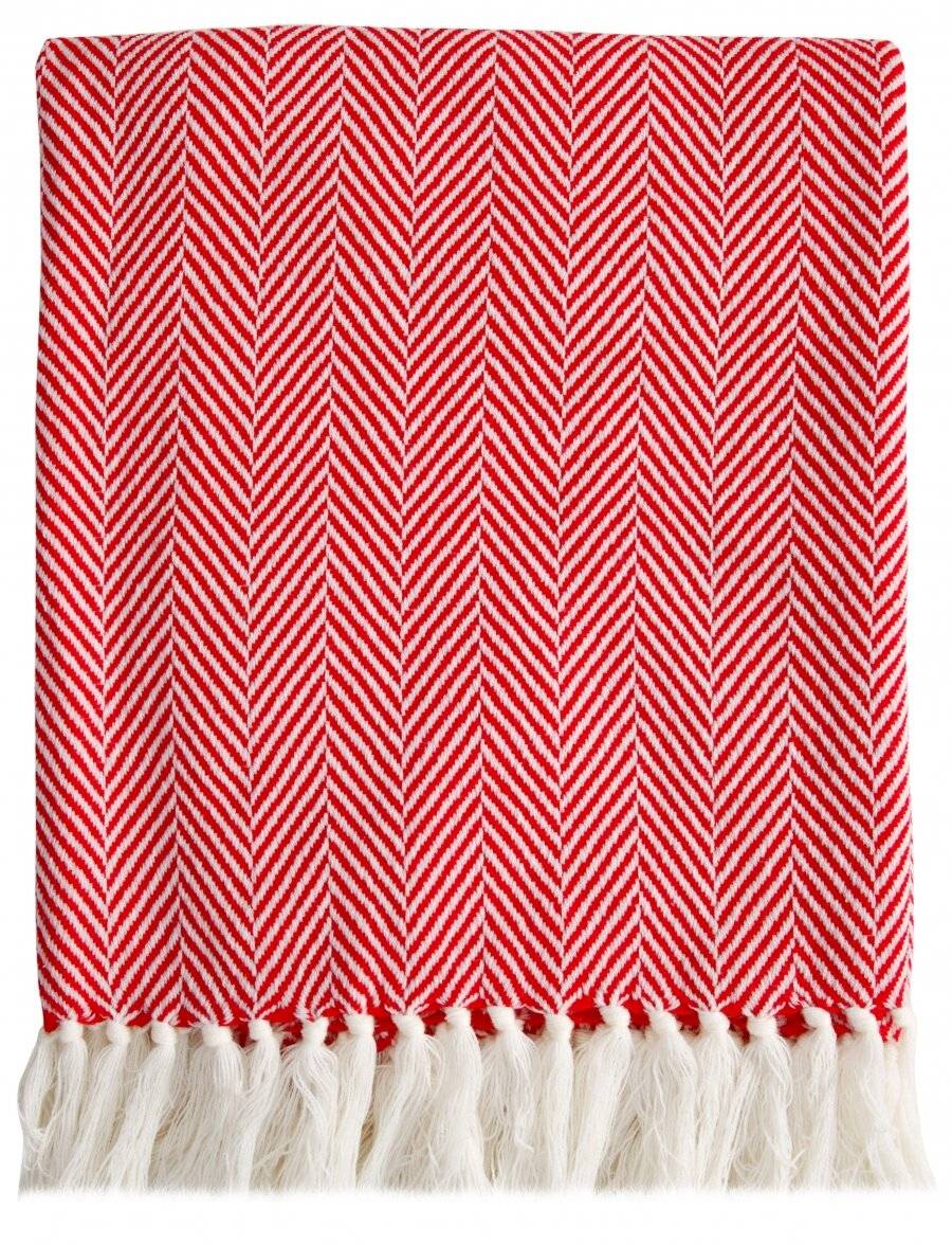 Herringbone Soft & Lightweight Wool Feel Acrylic Sofa Throw - Red
