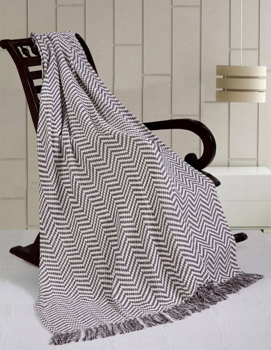 Herringbone Soft Sofa Throw or Single Bed Cover - Grey