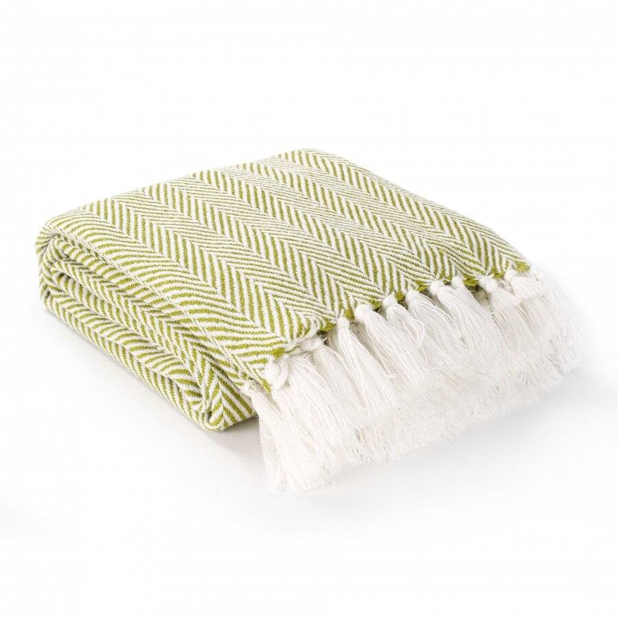 Herringbone Soft Warm Wool Feel Acrylic Throws For Sofa - Lime Green