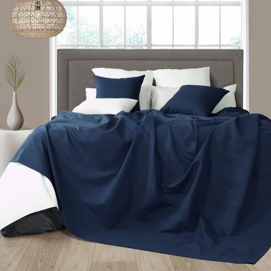 Indian Classic Rib Cotton Throw, For Sofa & King Size Bed - Navy Blue