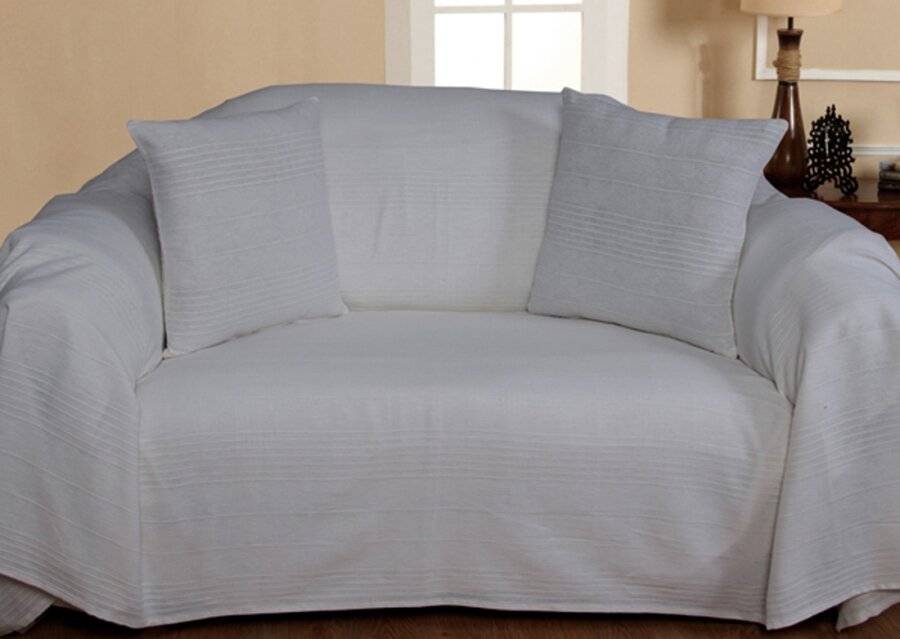 Indian Classic Rib Cotton Throw, For Sofa & King Size Bed - Ivory