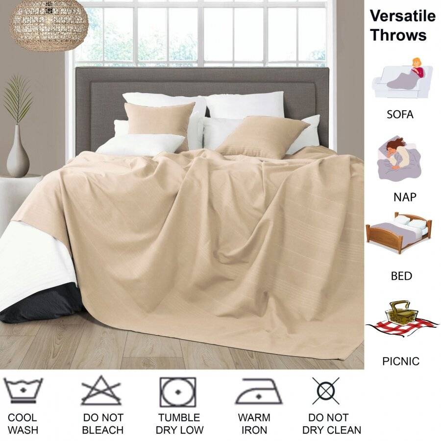 Indian Classic Rib Cotton Throw, For Armchair and Single Bed - Buff