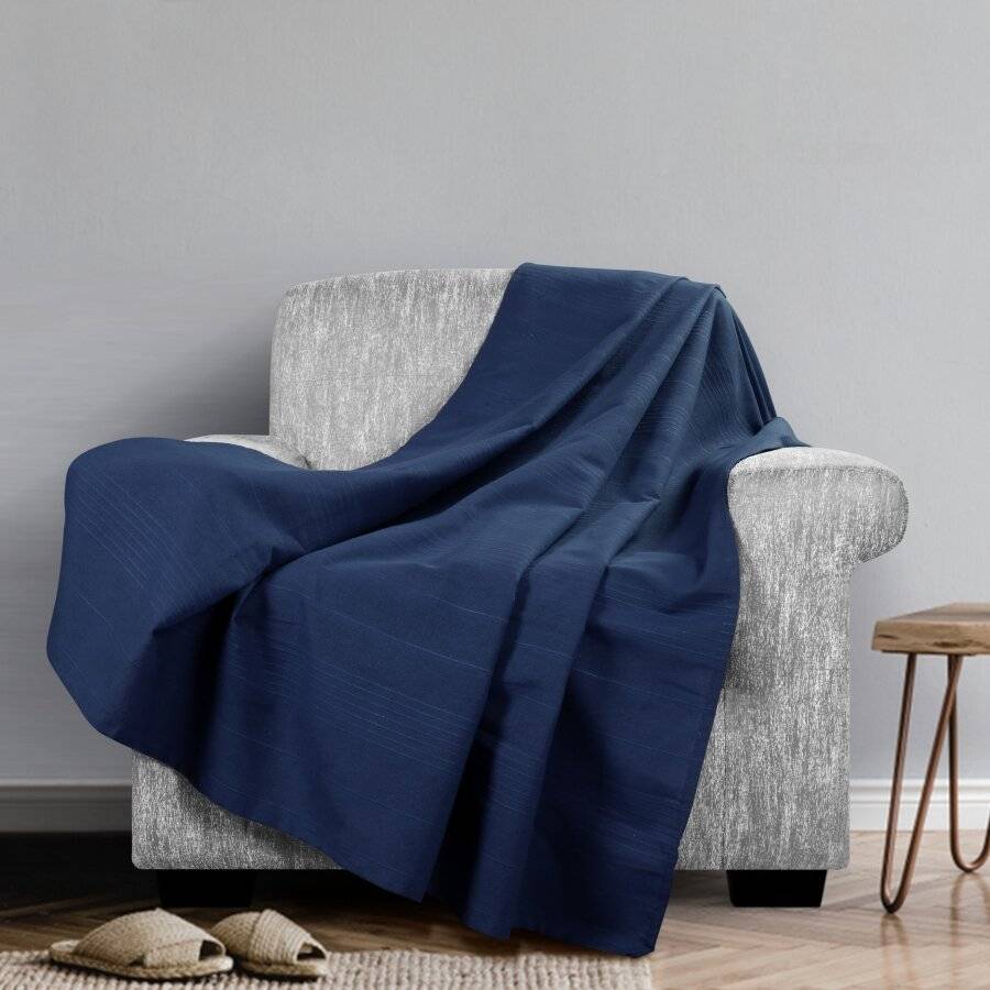 Indian Classic Rib Cotton Throw, For Armchair and Single - Navy Blue