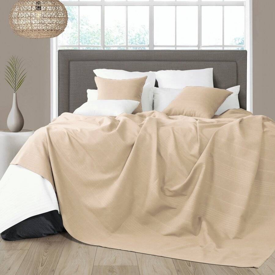 Indian Classic Rib Cotton Throw, For Super King Size Bed - Buff