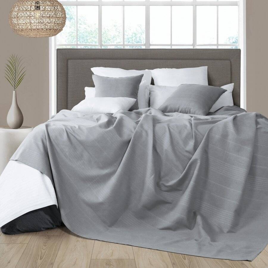 Classic Rib Cotton Throw, For Super King Size Bed 250 x 380cm, Smoke