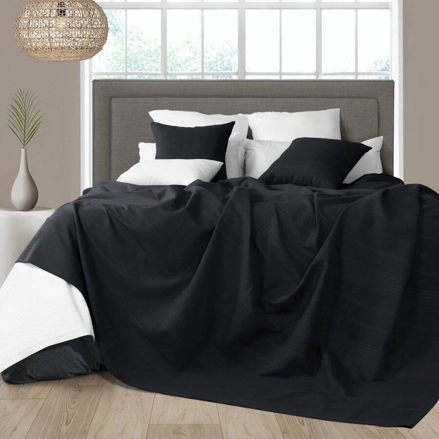 Indian Classic Rib Cotton Bedspread, For Armchair & Single Bed - Black