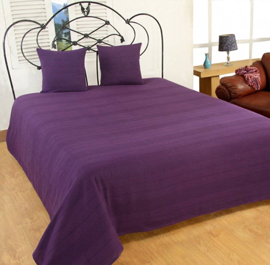 Indian Classic Rib Cotton Bedspread, For Armchair & Single Bed, Purple