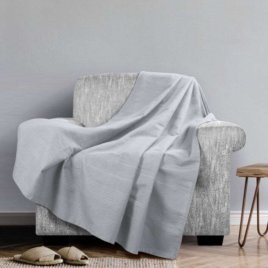 Indian Classic Rib Cotton Bedspread, For Armchair & Single Bed - Smoke