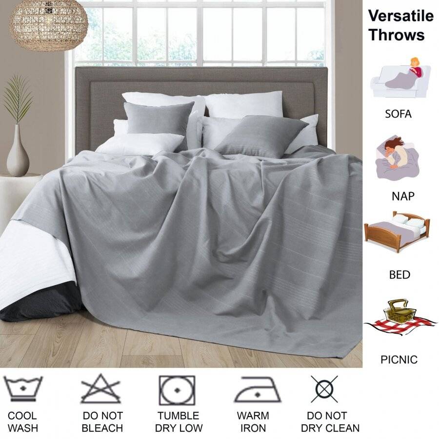 Indian Classic Rib Cotton Bedspread, For Armchair & Single Bed - Smoke