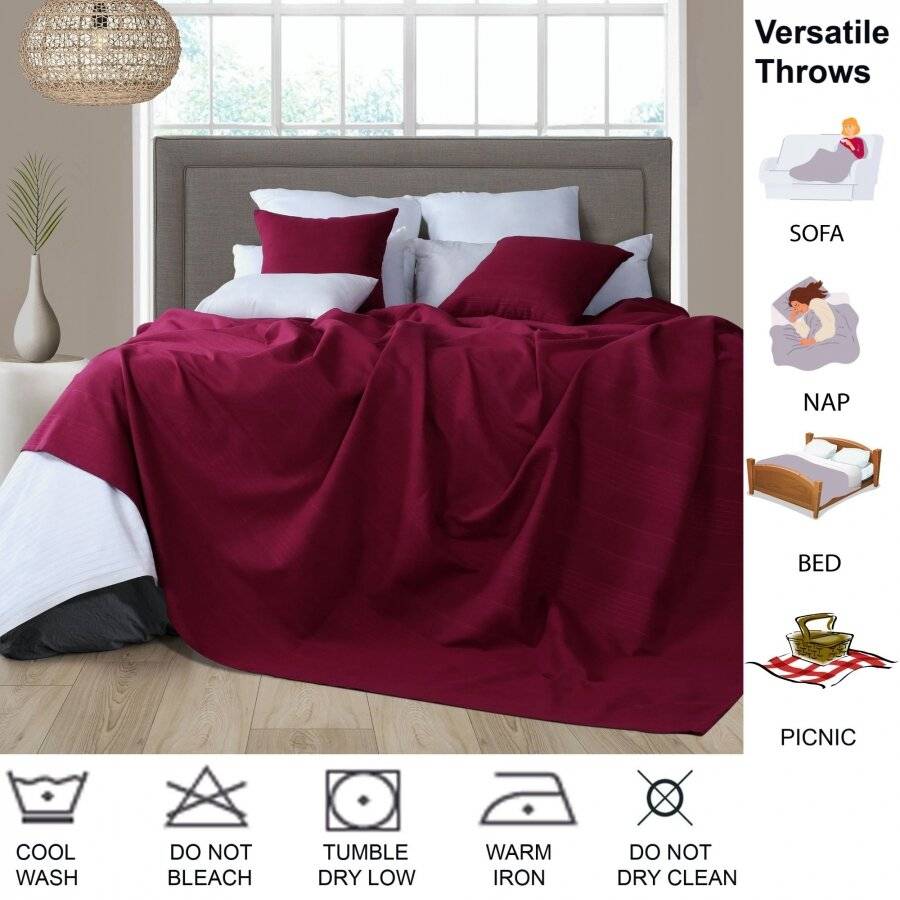 Indian Classic Rib Cotton Bedspread, For Armchair & Single Bed - Wine