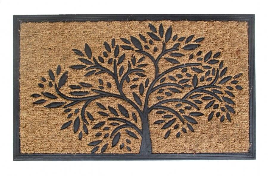 Infinity Tree Patterned PVC Backed Entrance Coir Mat - Natural & Black