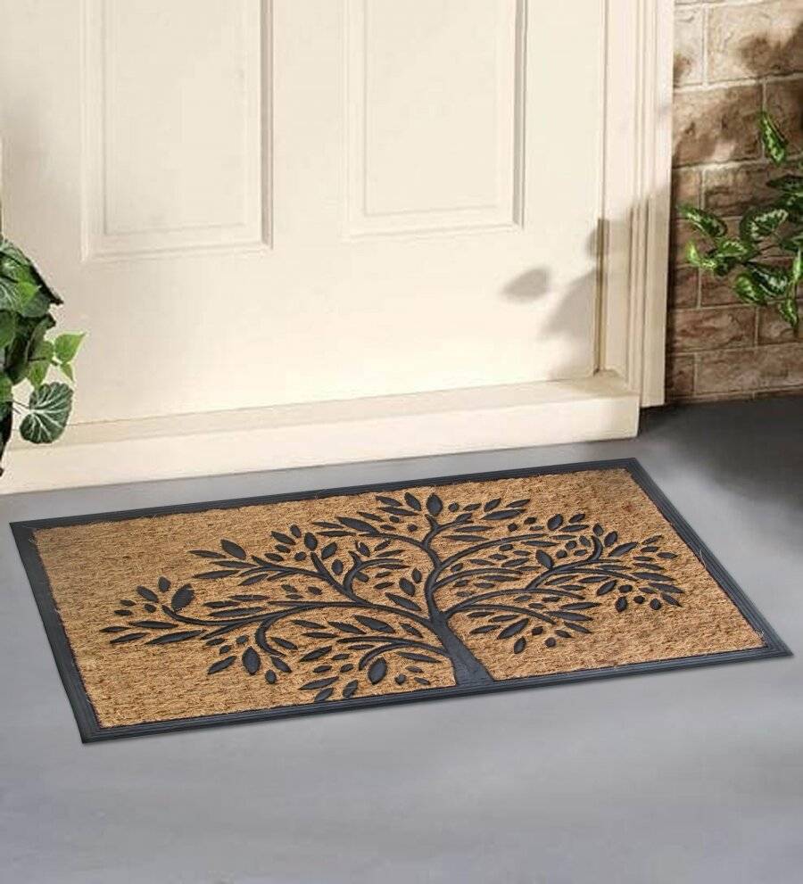 Infinity Tree Patterned PVC Backed Entrance Coir Mat - Natural & Black