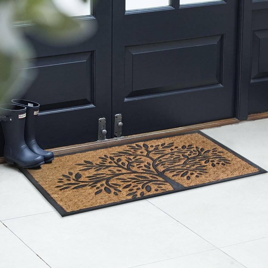 Infinity Tree Patterned PVC Backed Entrance Coir Mat - Natural & Black