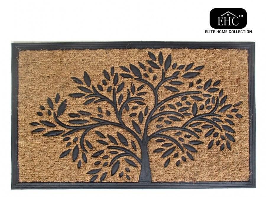 Infinity Tree Patterned PVC Backed Entrance Coir Mat - Natural & Black