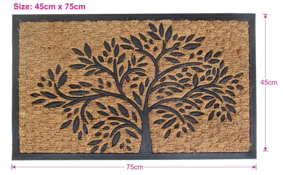 Infinity Tree Patterned PVC Backed Entrance Coir Mat - Natural & Black