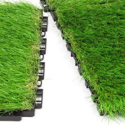 Interlocking UV Resistant Artificial Turf Grass Tiles Pack of 4