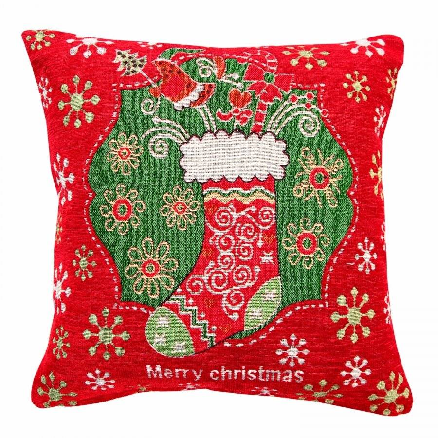 Jacquard Tapestry Chenille Festive Xmas Stocking Cushion Cover