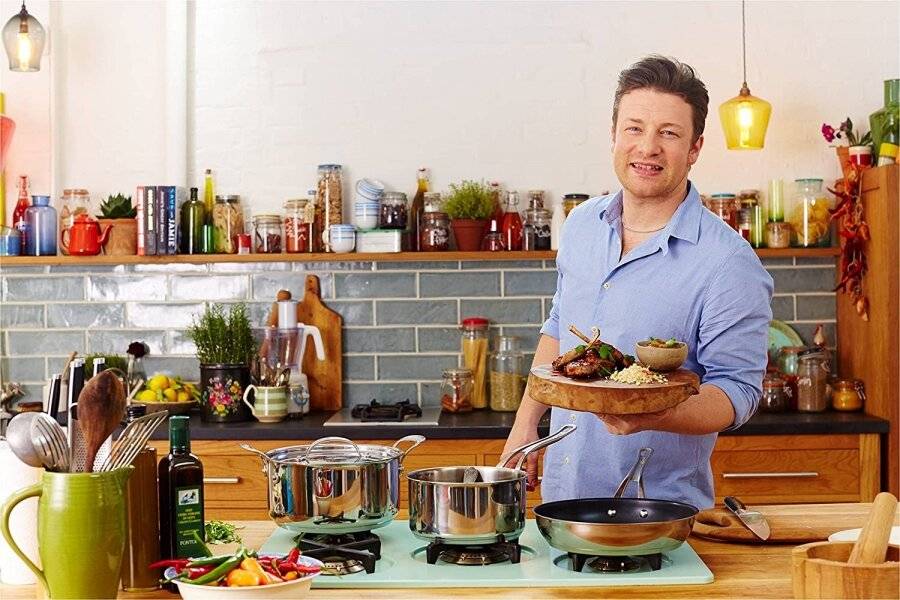 Jamie Oliver Stainless Steel Shallow Induction Pan With Lid - 30 cm