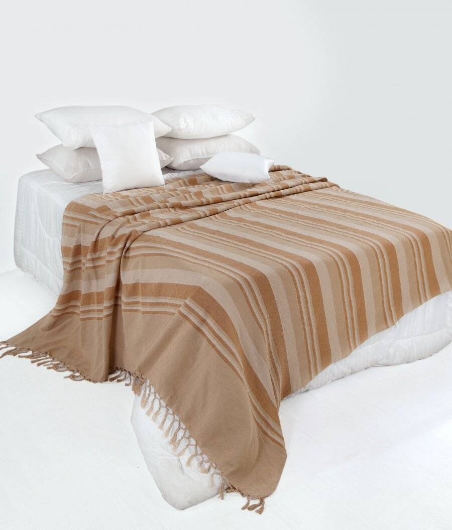 Kerala Pattern Stripe Cotton King Size Throw, Beige - 220 x 250 cm