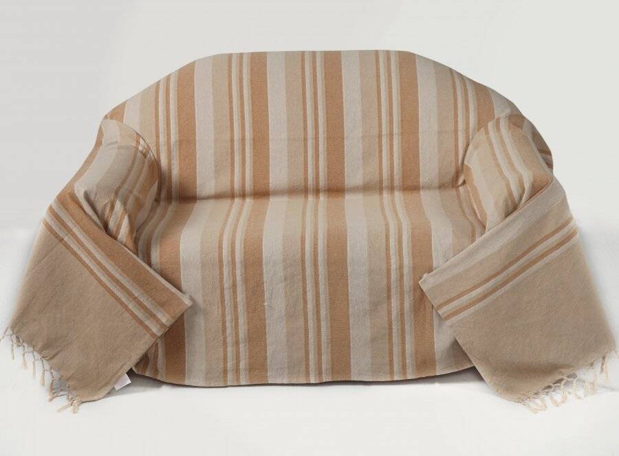 Kerala Pattern Stripe Cotton King Size Throw, Beige - 220 x 250 cm