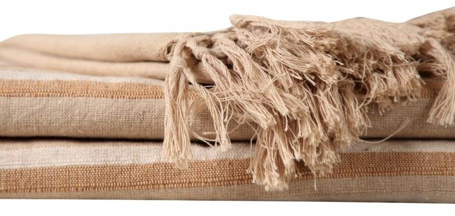 Kerala Pattern Stripe Cotton King Size Throw, Beige - 220 x 250 cm